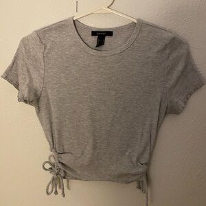 Forever 21 Light Gray Short Sleeve Tie-Side Tee